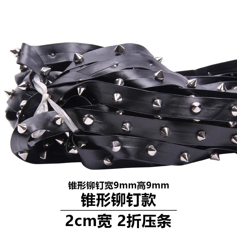 Leather PU Rivet Punk Hip Hop Leather Rope Webbing Tape  Eyelets And Grommets Ribbons