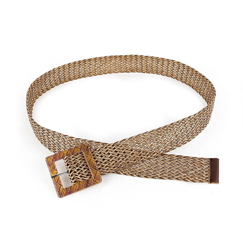 Straw Belt Braided Waist Plus Size Woven Buckle Wide Braid Belt