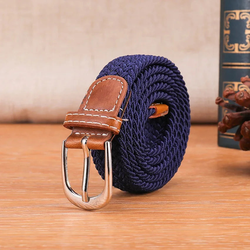 Versatile Canvas Belt Metal Buckle Elastic Braided Elastic Belt