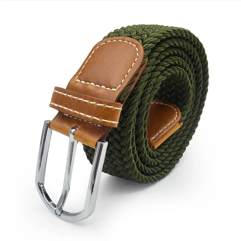 Elastic Waist Belt Black Canvas Braided Woven Leather Belt Wide Hot Metal Stretch Belt