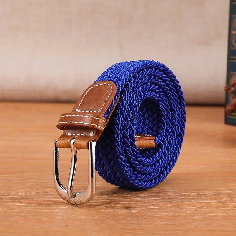 Versatile Canvas Belt Metal Buckle Elastic Braided Elastic Belt