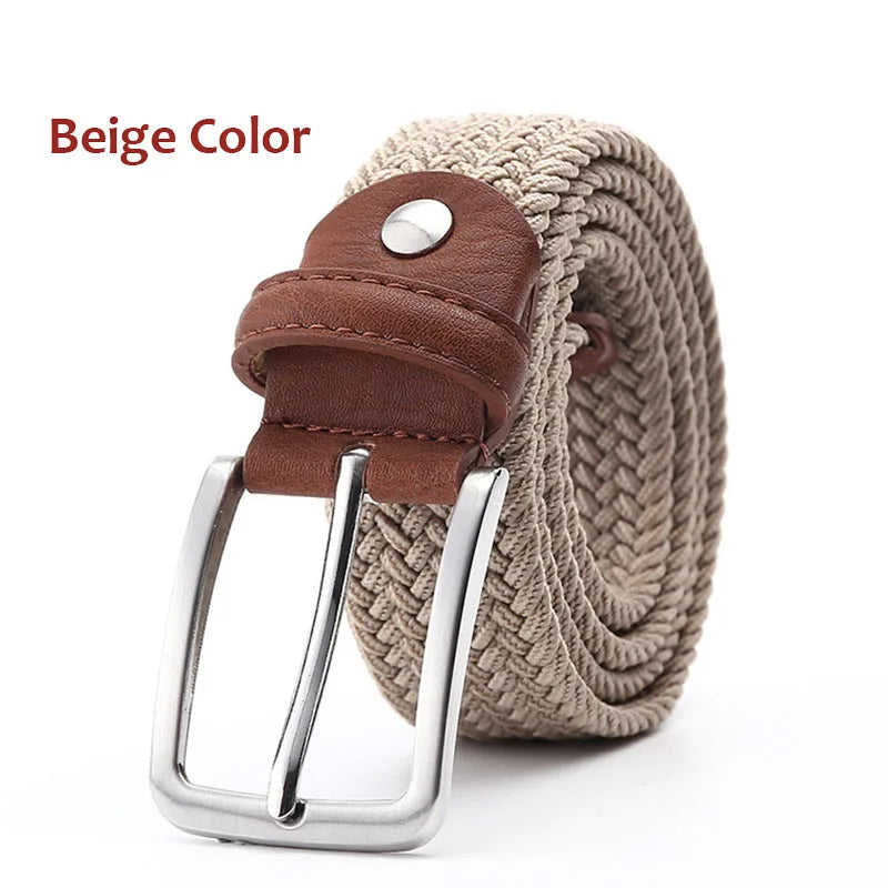 Belt Elastic For Men Leather Top Tip Male Military Tactical Strap Canvas Stretch Braided Waist Belts 1-3/8" Wide Wholesale